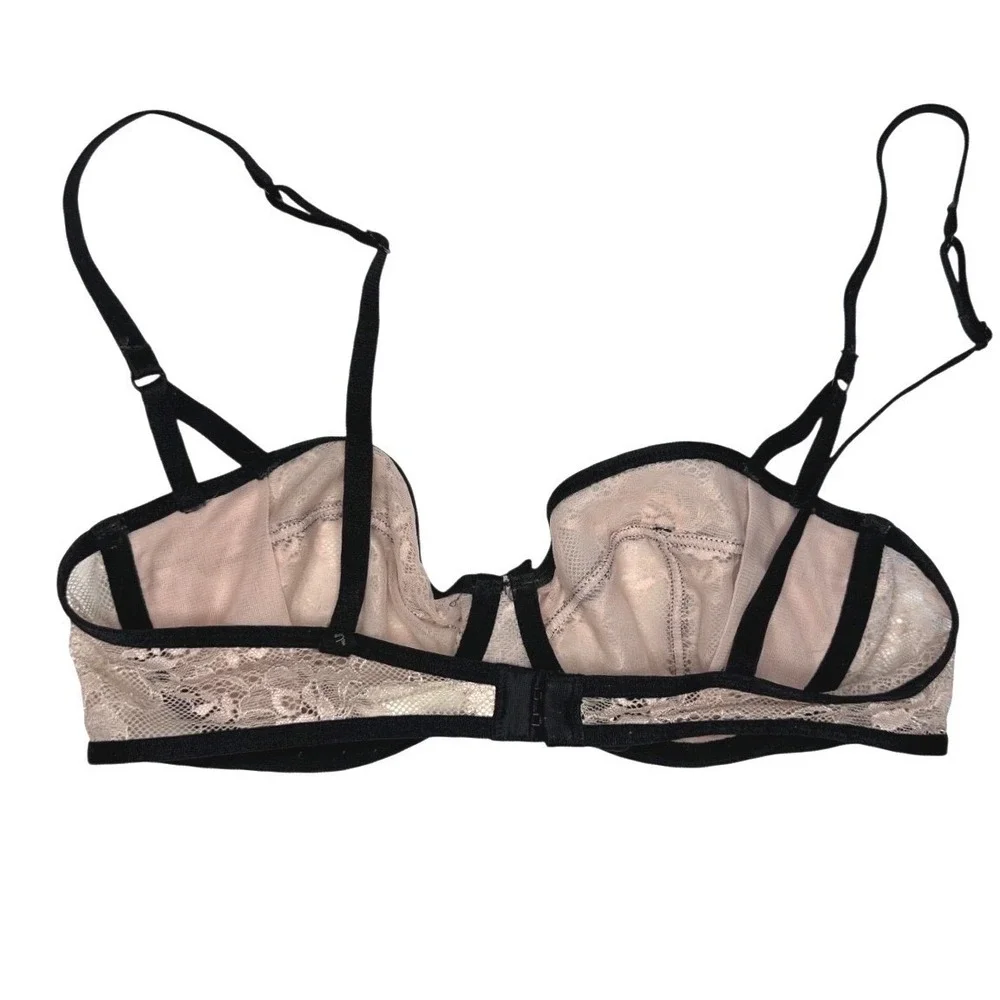 Gillian & O'Malley Size 34 C Pink/Black Unlined Lace Plunge‎ Underwire Bra